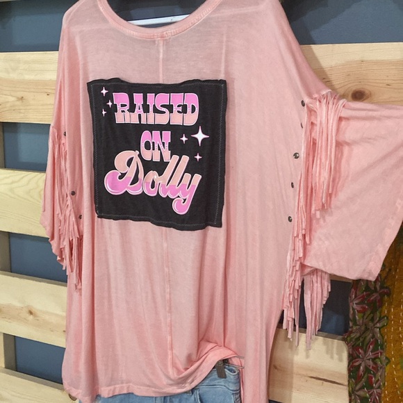 Tops - SOLD 🚫 Raised on Dolly Upcycled tunic with studded & fringed sleeves, by Susie.